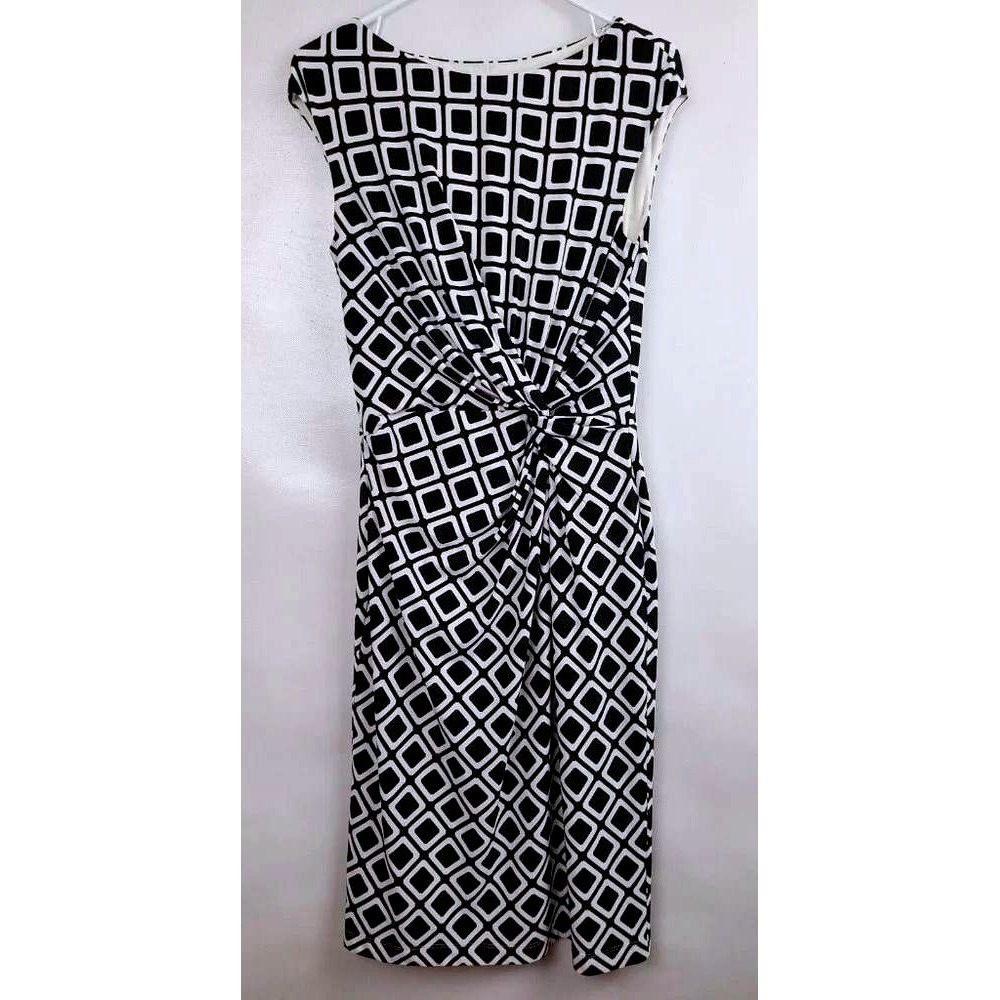 Lauren Ralph Lauren Sheath Dress Womens 8 Black White Geometric Faux Wrap Office